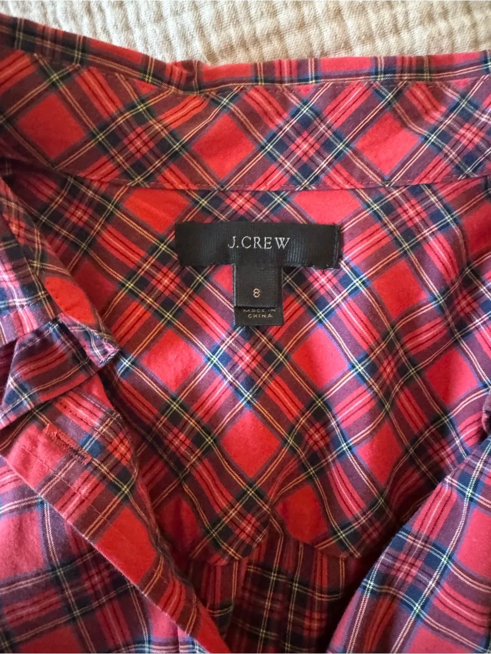 J. Crew Red and Navy Plaid Button-Down Shirt